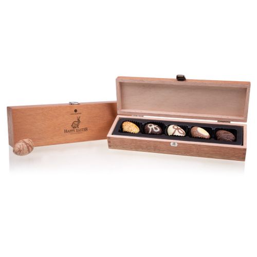 Chocolissimo - Dřevěná škatulka s čokoládovými kraslicemi 60 g