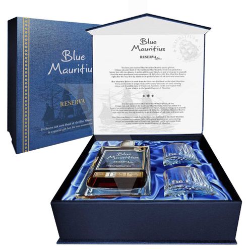 Blue Mauritius Reserva 40% 0,7l v dárkové kazetě + 2 sklenky