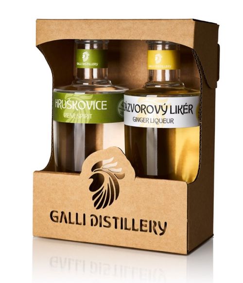 GALLI DISTILLERY dárkové balení Hruškovice 45% a Zázvorový likér 35%, 2 x 0,2l