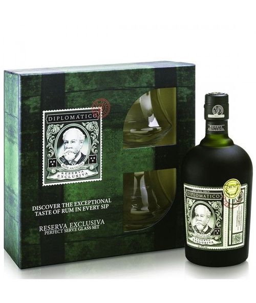 Ron Diplomático Reserva Exclusiva 40% 0,7l dárkové balení + 2 skleničky