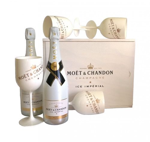 Moët & Chandon ICE Impérial 2×0,75l 12% + 4x sklo Dřevěný box